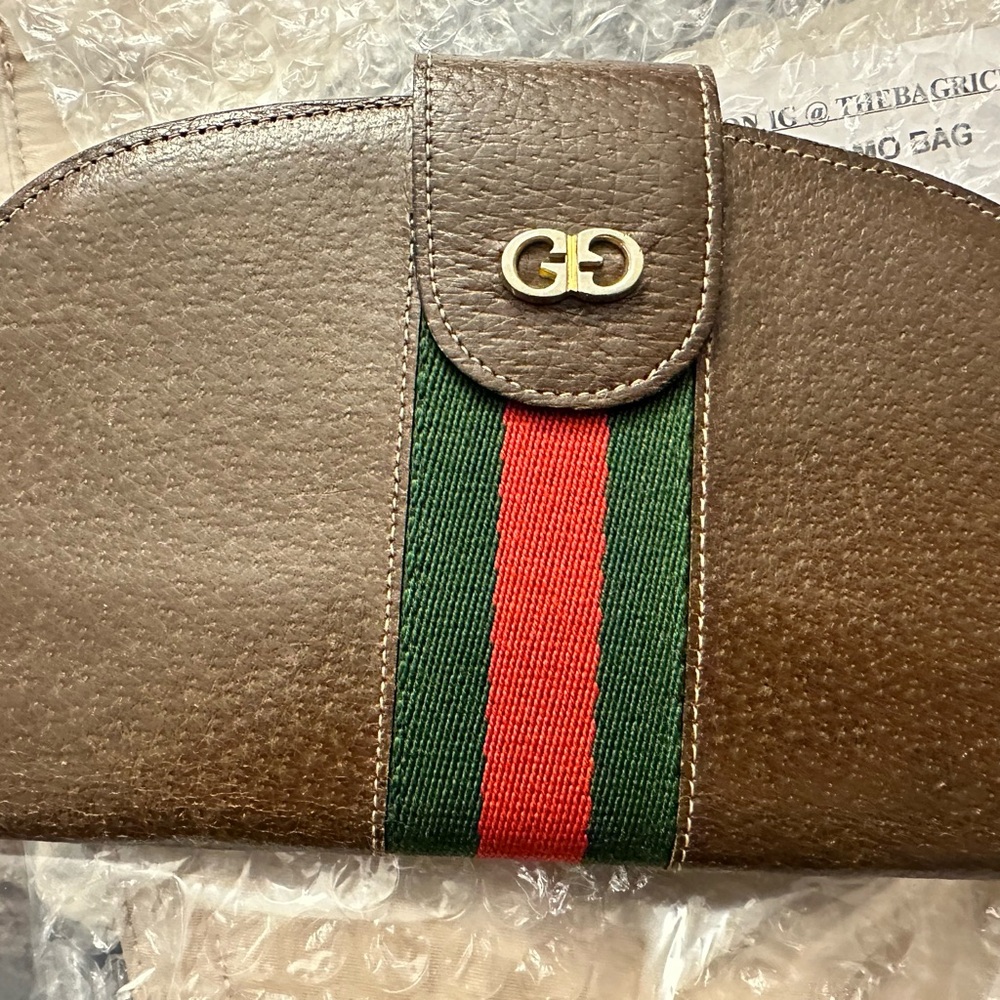 Gucci Brown Leather Wallet with Red and Green Stripe
